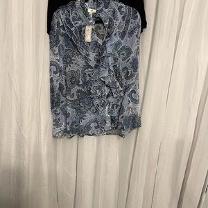 River Island Blue Paisley Ruffle Blouse
